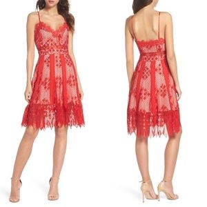 Red Foxiedox Lace A-Line Cut-Out Cocktail Dress